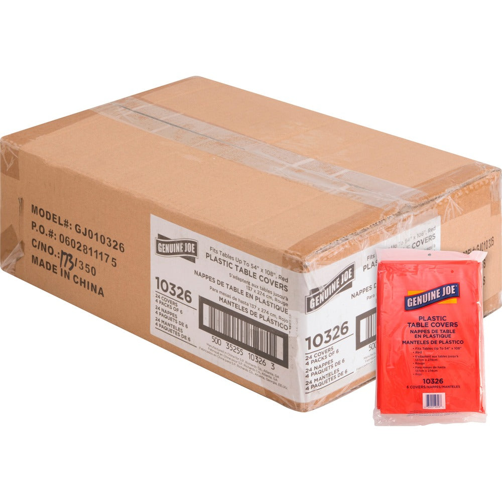 Image of Genuine Joe Table Covers, Plastic, 54"x108", 6/PK,4PK/CT,Red