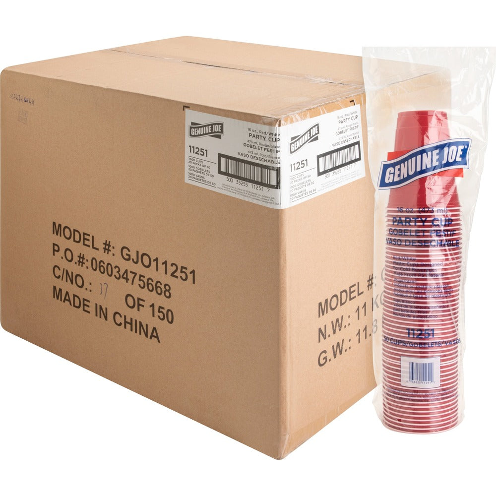 Image of Genuine Joe Party Cups, 16oz, 50PK, 20PK/CT, Red