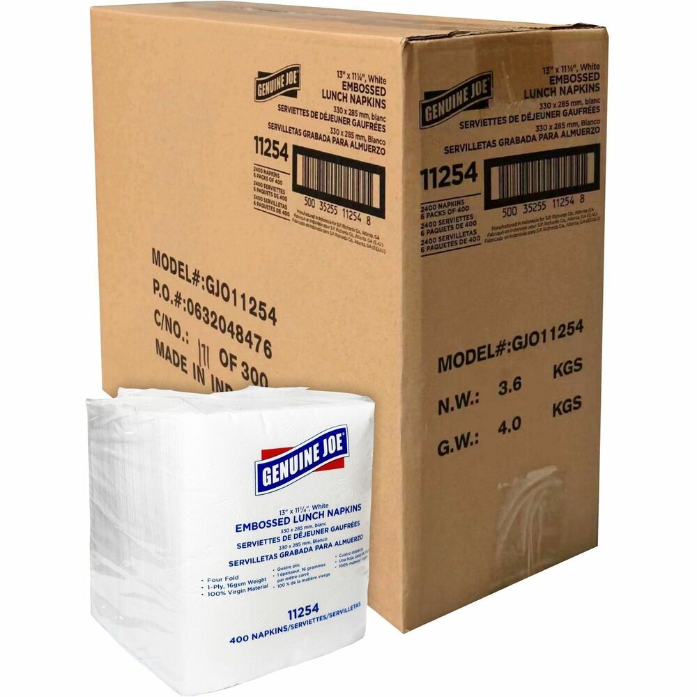 Image of Genuine Joe Luncheon Napkins,1-Ply,13"x11-1/4",400/PK,6PK/CT,WE