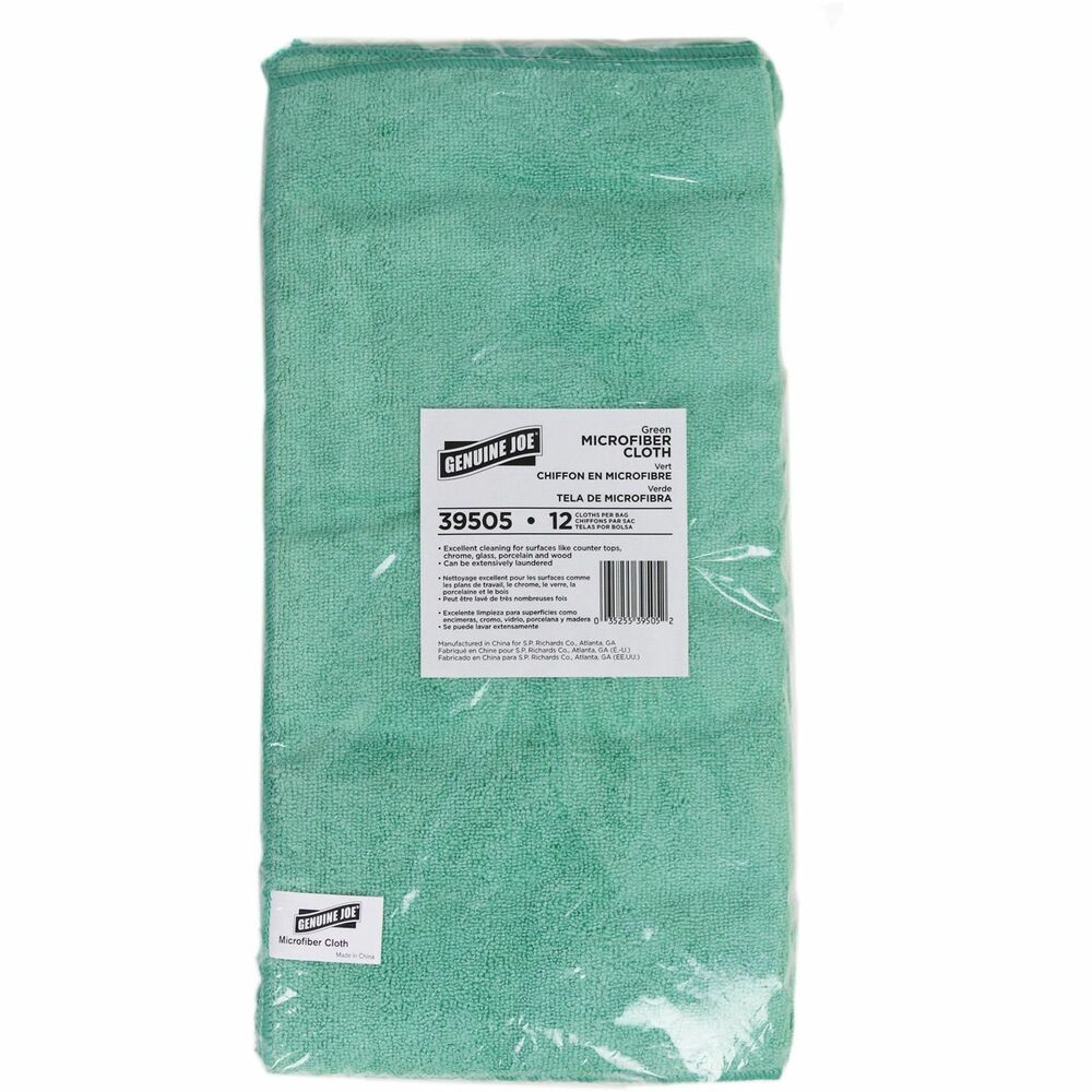 Image of Genuine Joe Microfiber Cloth,All-Purpose,12/BG,15BG/CT,16"x16",GN