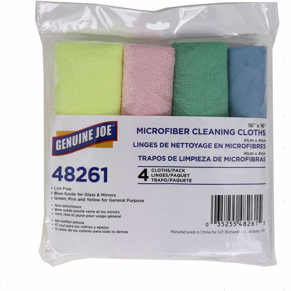 Image of Genuine Joe Microfiber Cleaning Cloths,Lint-free,16"x16",4/PK,36/CT,AST