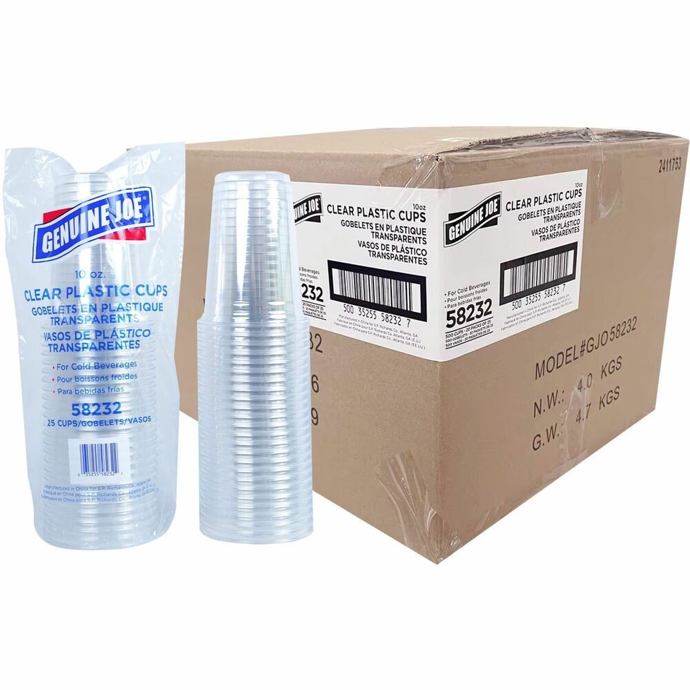 Image of Genuine Joe Plastic Cups, 10oz, 25/PK, 20PK/CT, Clear