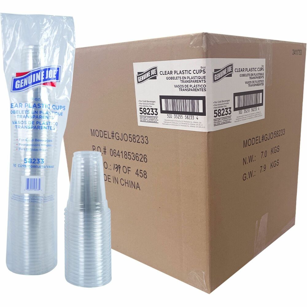 Image of Genuine Joe Plastic Cups, 9oz, 50/PK, 20/CT, Clear