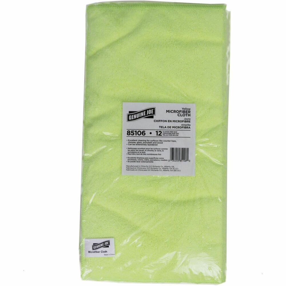 Image of Genuine Joe Microfiber Cloth,General Cleaning,16"x16",12/BG,15BG/CT,YW