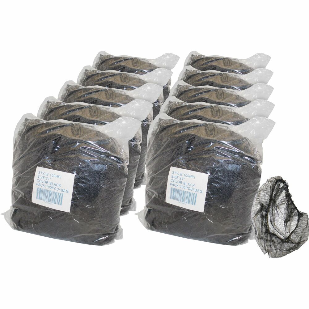 Image of Genuine Joe Nylon Hair Net, Nonwoven, Large, 21", 100/PK, 10PK/CT,BK