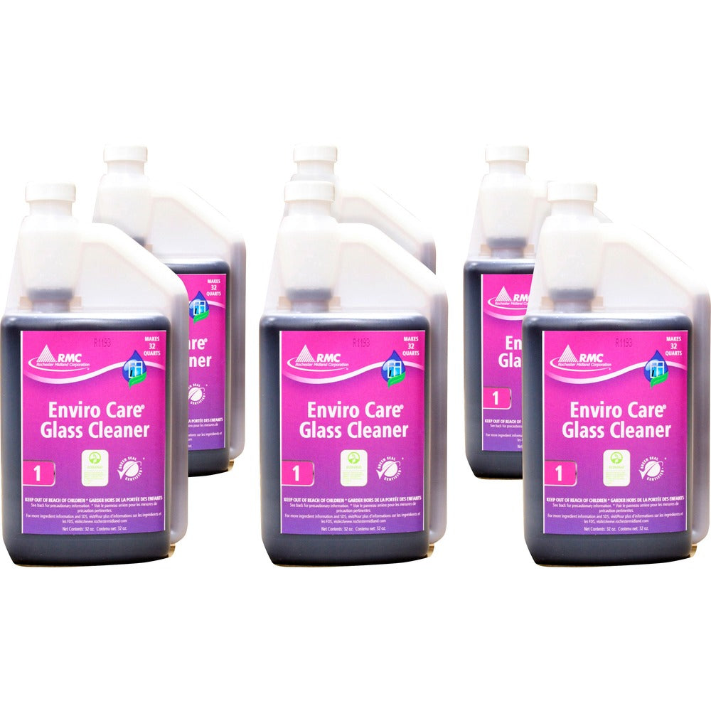 Image of Rochester Midland Corporation Glass Cleaner, Bio Based, Measurement Sys, 32oz, 6/CT, PE