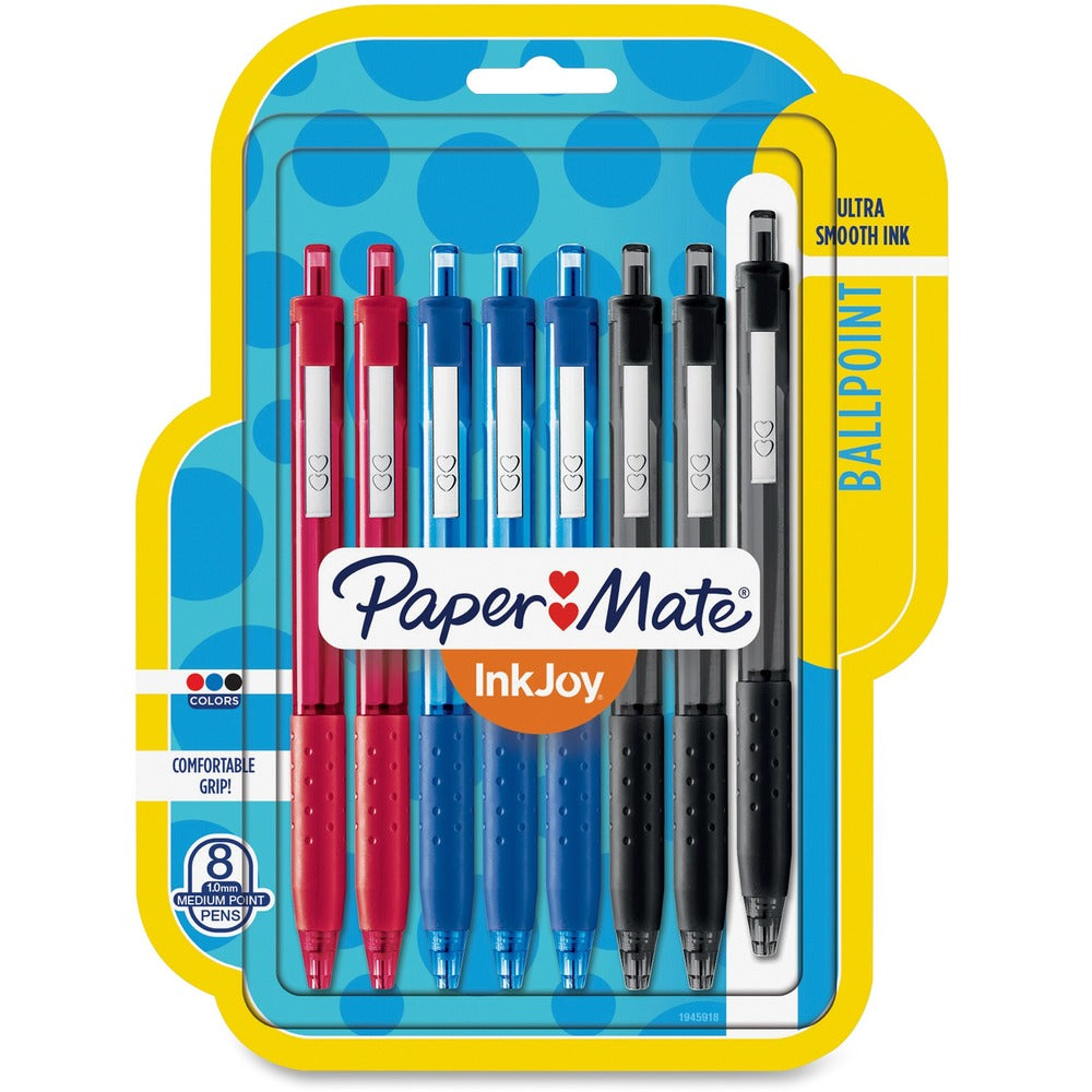 Image of Paper Mate Ballpoint Pens, Retract, 1.0mm, 300RT, 8/PK, Ast Barrel/Ink