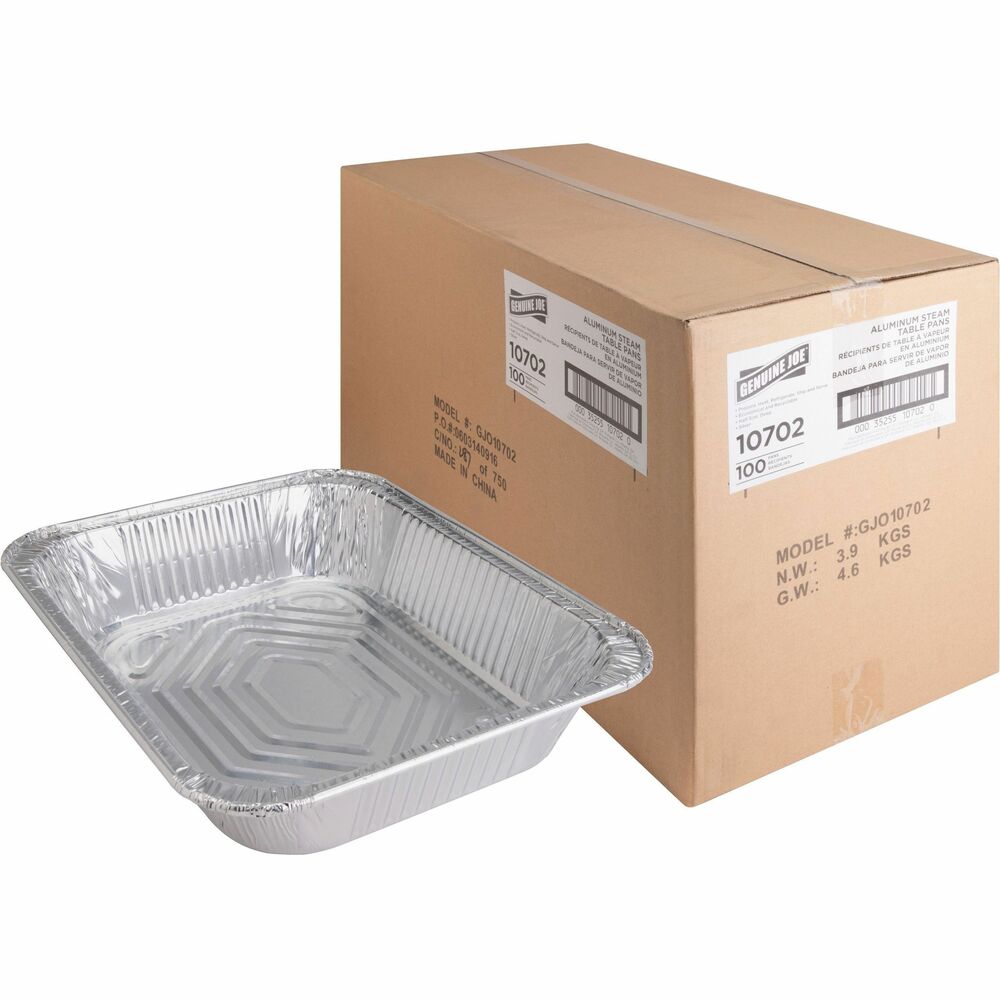 Image of Genuine Joe Disposable Aluminum Pan, 1/2-Size, 128oz Cap, 100/CT, SR