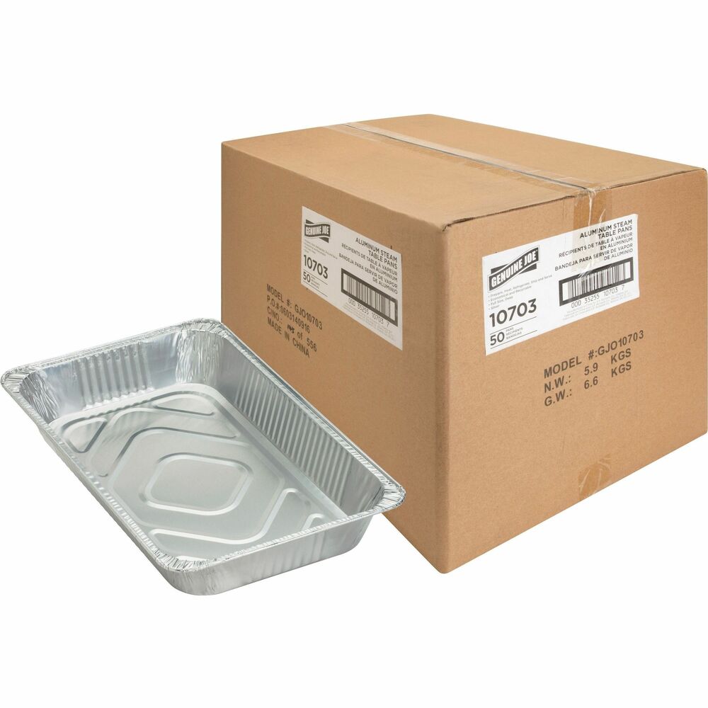 Image of Genuine Joe Disposable Aluminum Pan, Full-Size, 280 oz., Cap, 50/CT, SR