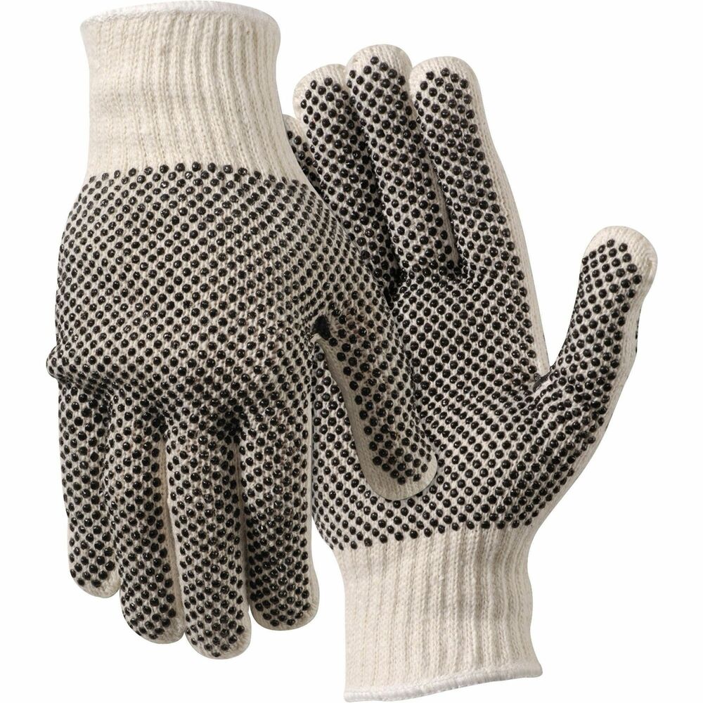 Image of MCR Safety Work Gloves, PVC Dots On Both Sides, Large, White
