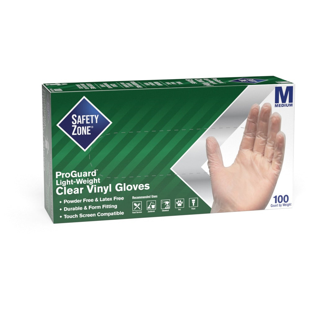 Image of The Safety Zone Gloves, Powder-free, Vinyl, 9-1/4"L, Medium, 100/BX, Clear