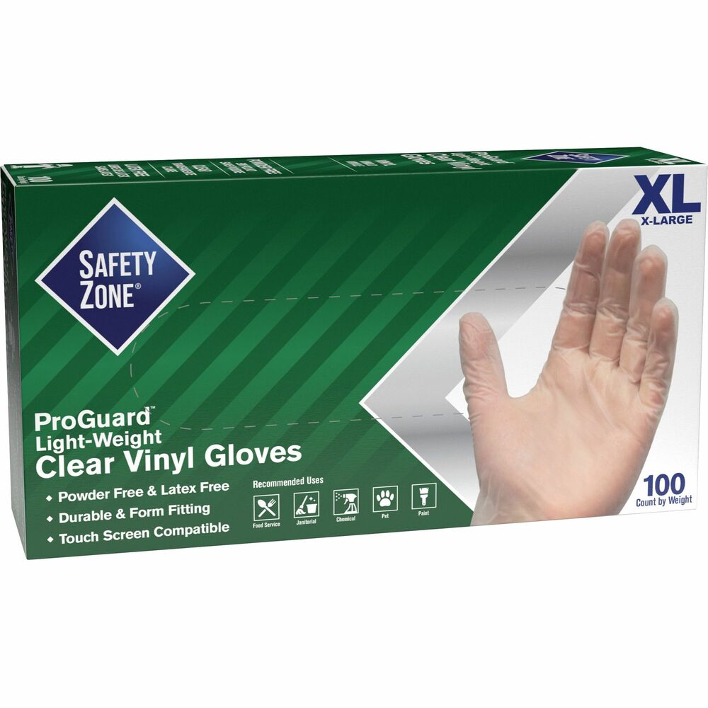 Image of The Safety Zone Gloves, Powder-free, Vinyl, 9-1/4"L, XLarge, 100/BX, Clear