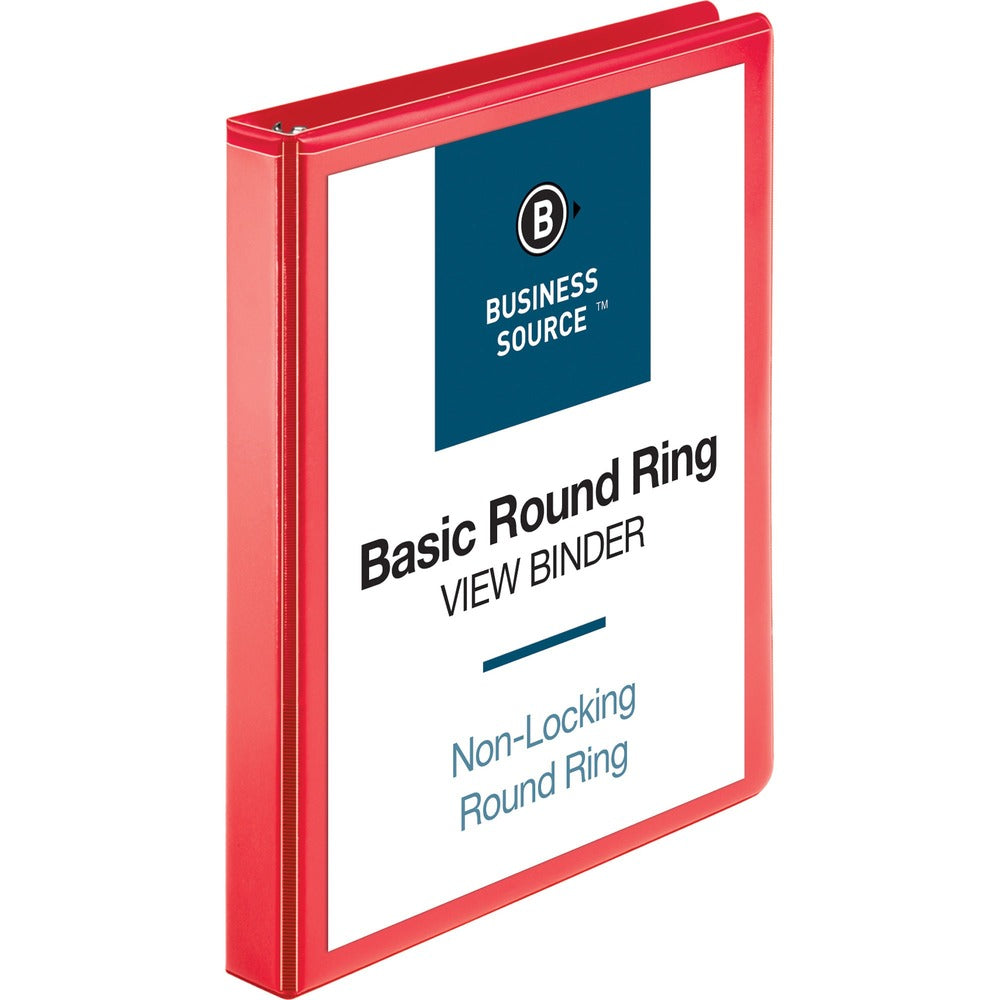 Image of Business Source View Binder, Round Ring, 1", Red