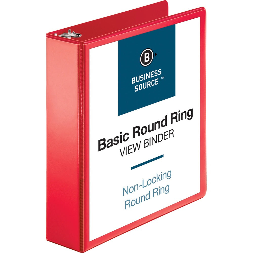 Image of Business Source View Binder, Round Ring, 2", Red