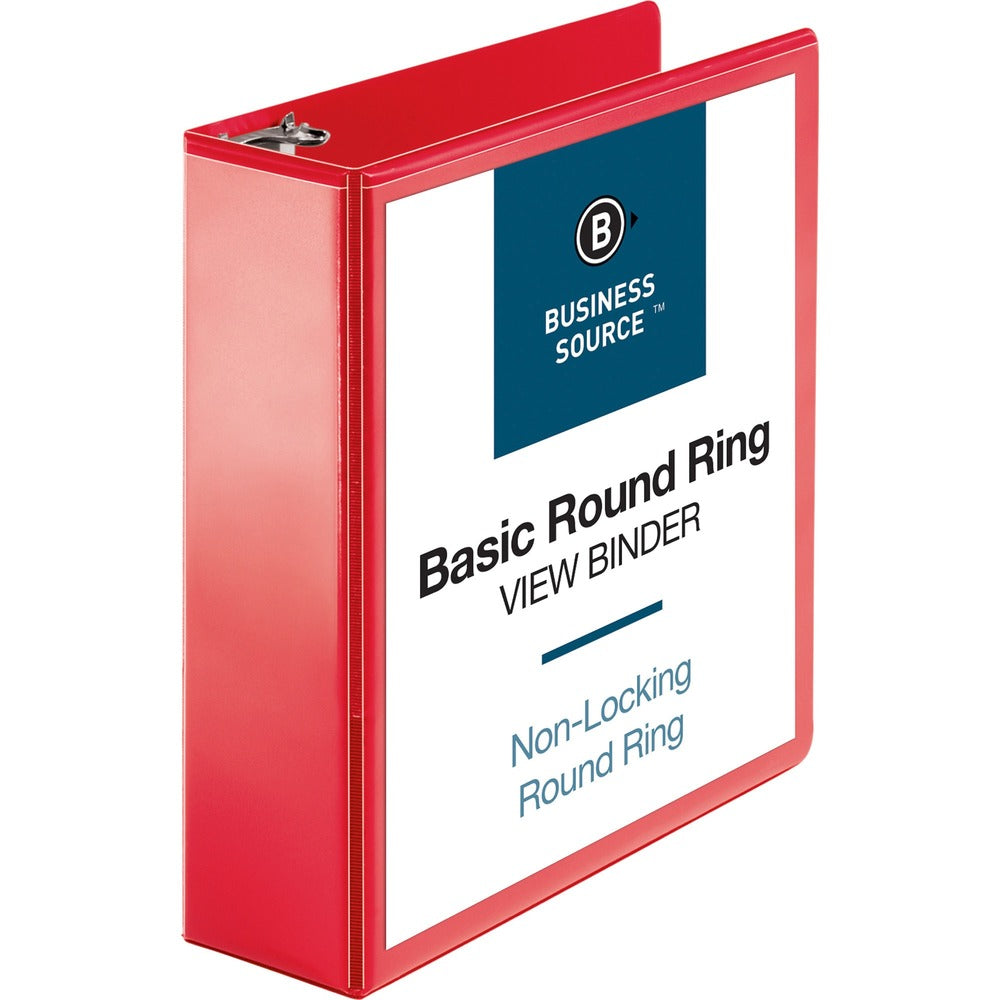 Image of Business Source View Binder, Round Ring, 3", Red