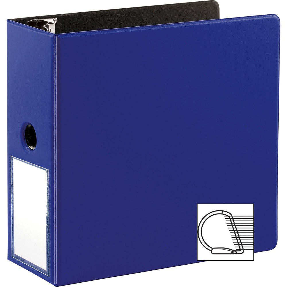 Image of Business Source Binder w/Label Holder, Slanted D-Ring, 5" Cap, Navy