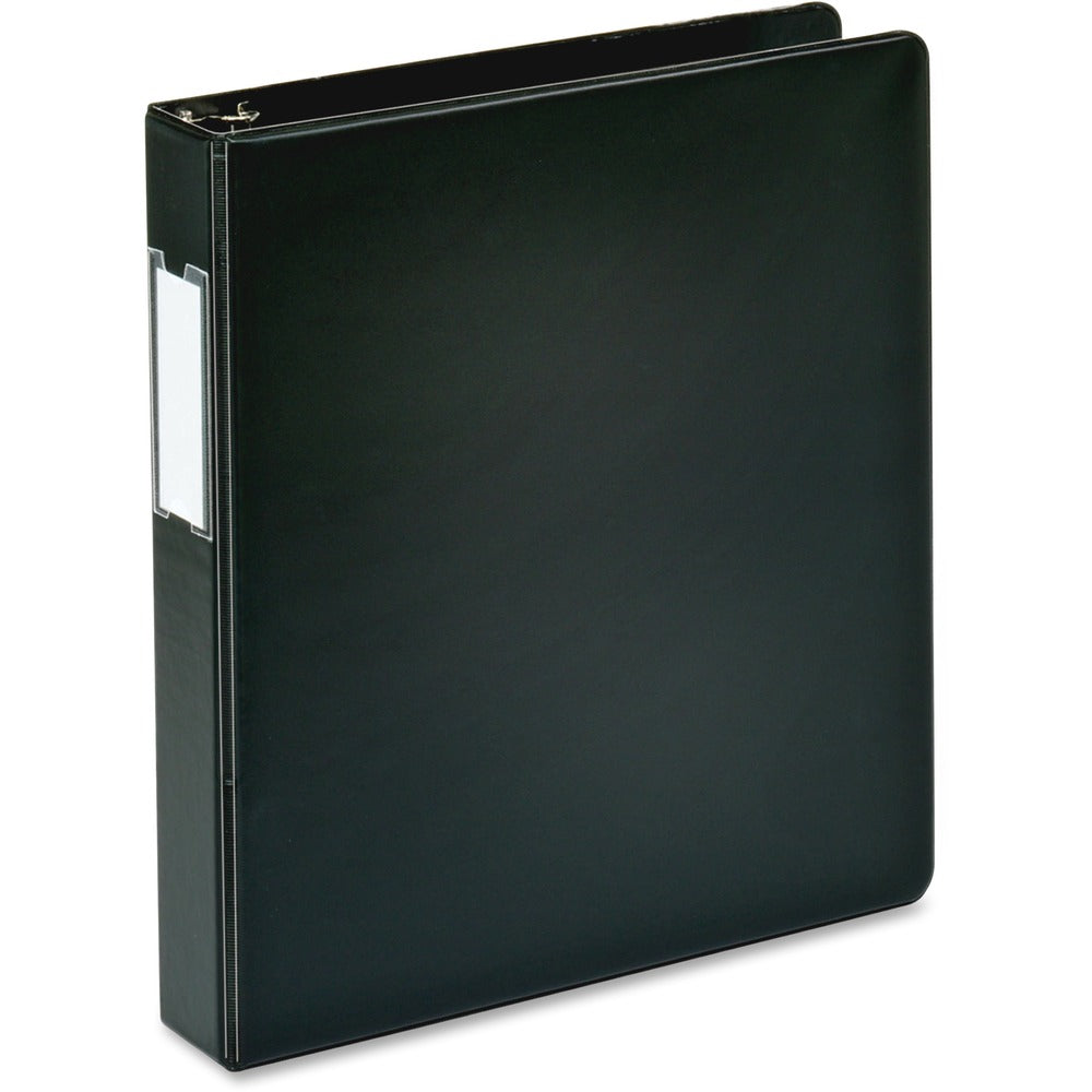 Image of Business Source Binder w/Label Holder, Slanted D-Ring, 1-1/2" Cap, Black