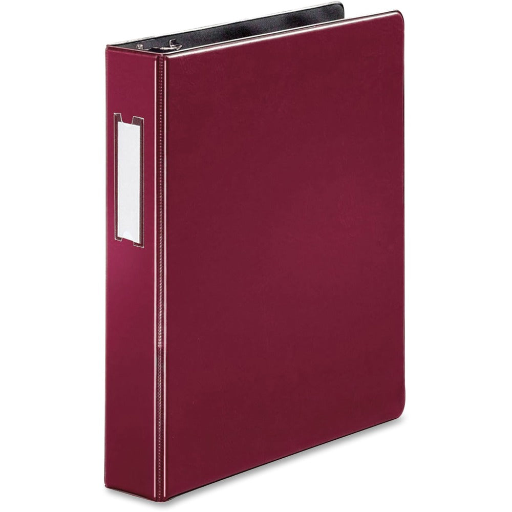 Image of Business Source Binder w/Label Holder, Slanted D-Ring, 1-1/2" Cap, Burgundy