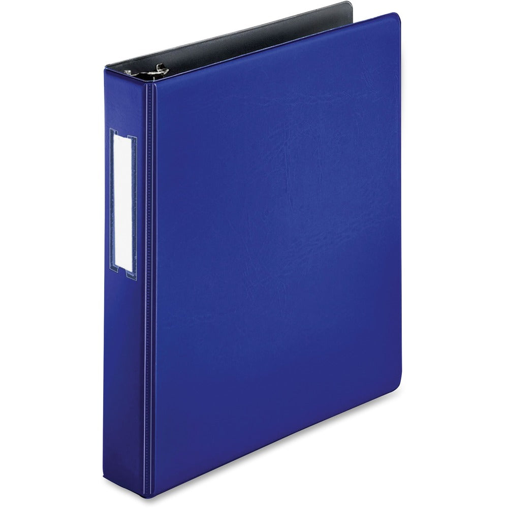 Image of Business Source Binder w/Label Holder, Slanted D-Ring, 1-1/2" Cap, Blue
