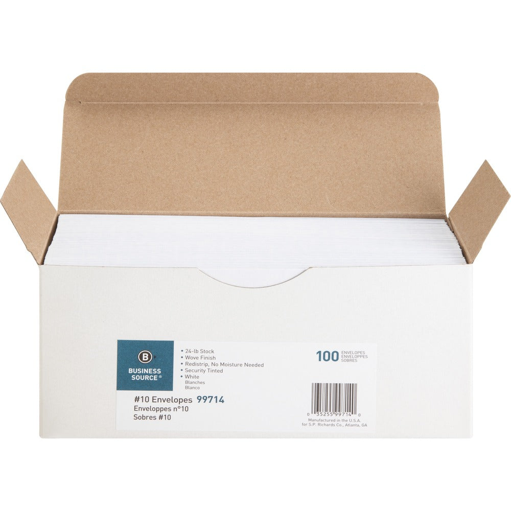 Image of Business Source Peel-To-Seal Envelopes, No. 10, 100/BX, White