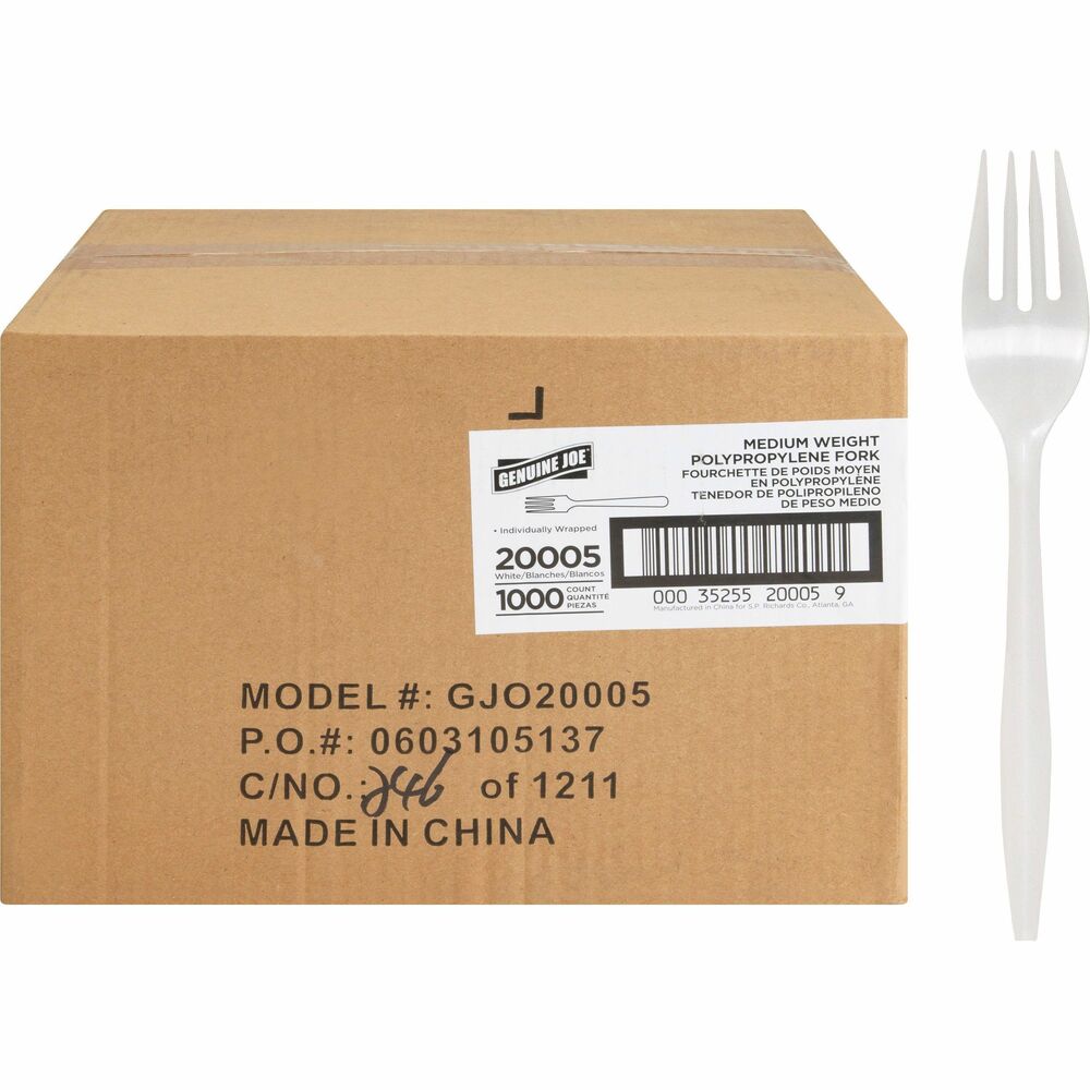Image of Genuine Joe Forks, Plastic, Medium-Weight, 1000/CT, White