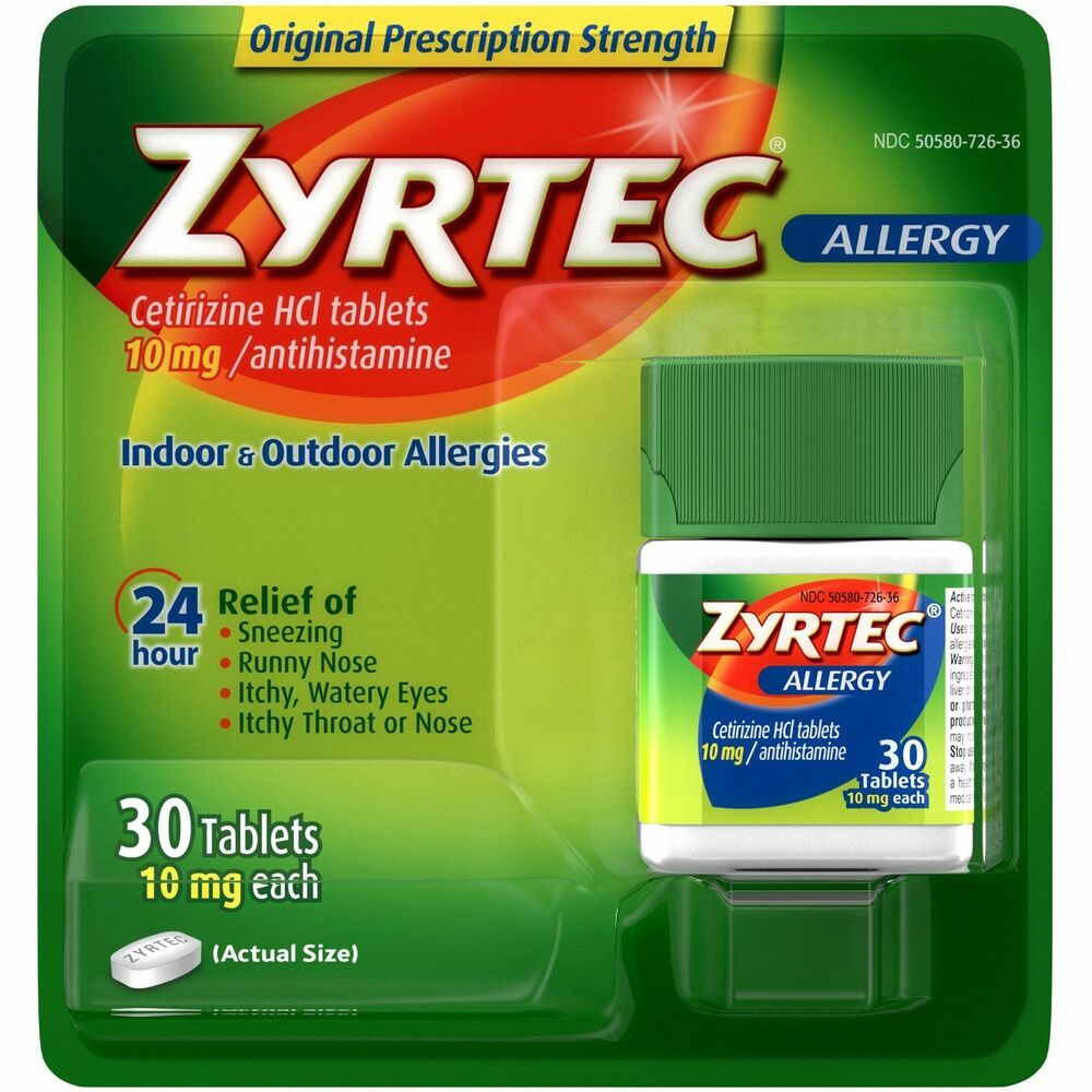 Image of Johnson & Johnson Zyrtec Allergy Tablets, 10mg, 30/CD, Green