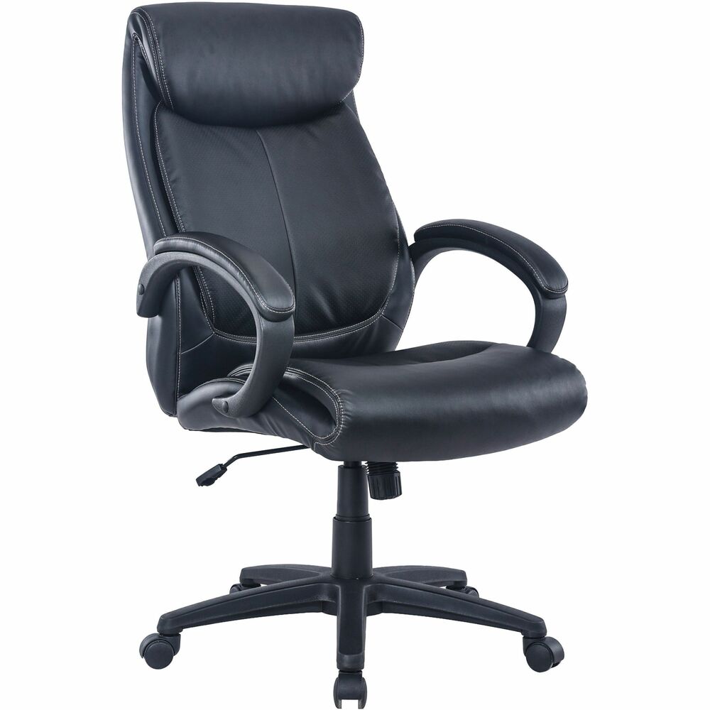 Image of Lorell Hi Back Leather Chair, 28"x31-3/4"x45-1/2". Black