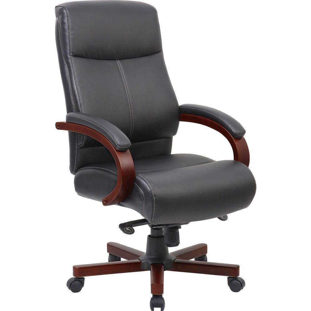 Image of Lorell Hi-Back Exec Chair,26.77"x29.5"x42.91"-45.87",Black/Mahogany