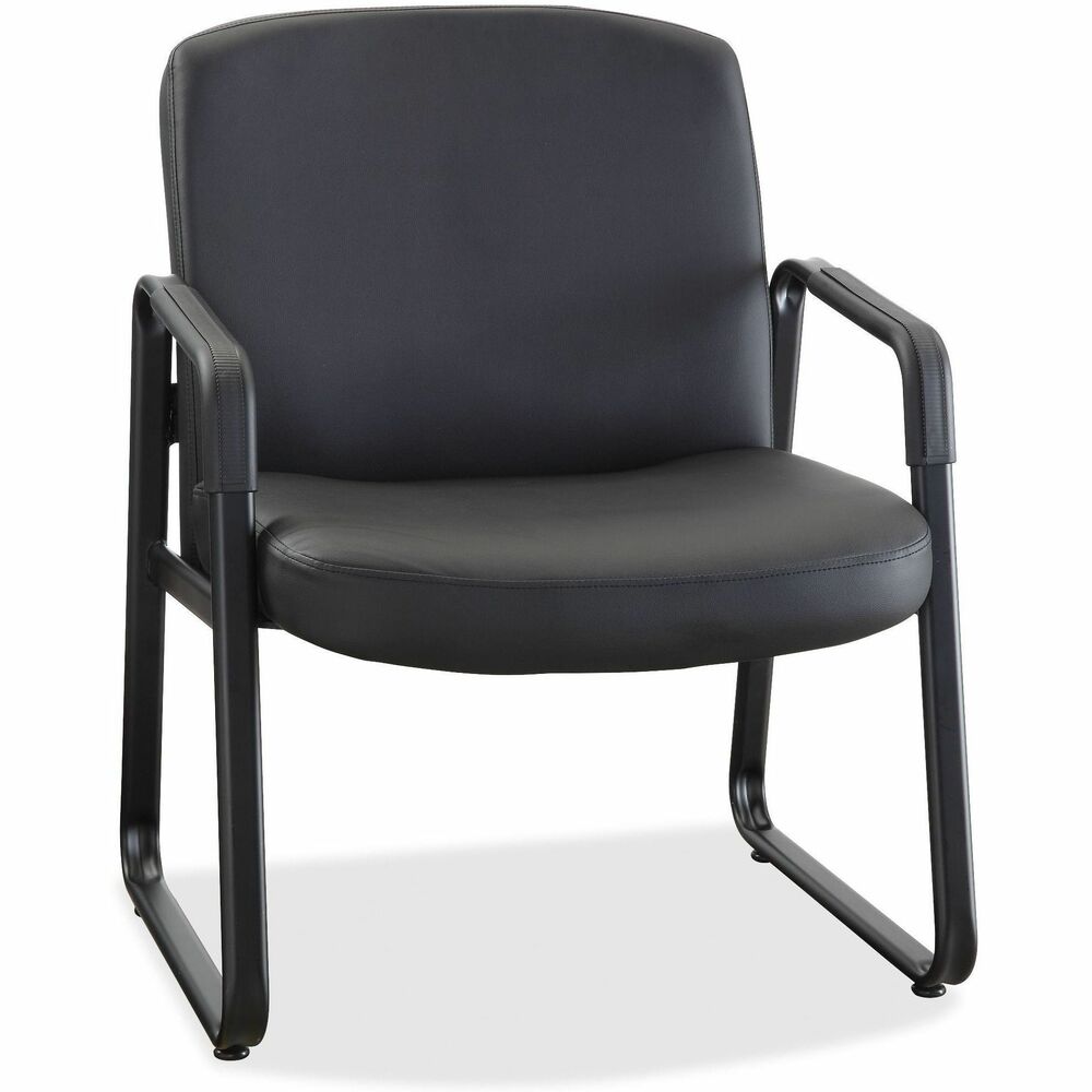 Image of Lorell Leather Guest Chair, 26-1/4"x27-1/4"x35", Black