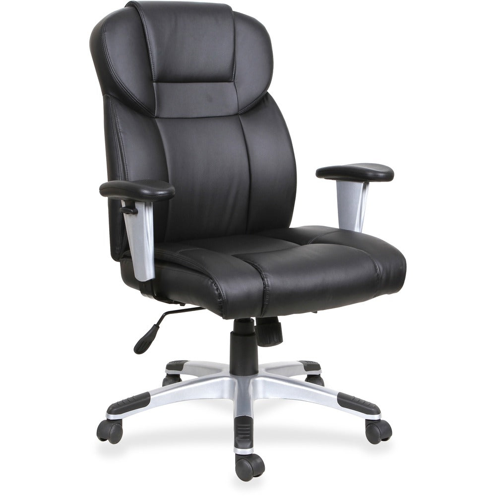 Image of Lorell Exec Chair, Hi Back, Adj Arms,29"x28-1/2"x46",BK Leather