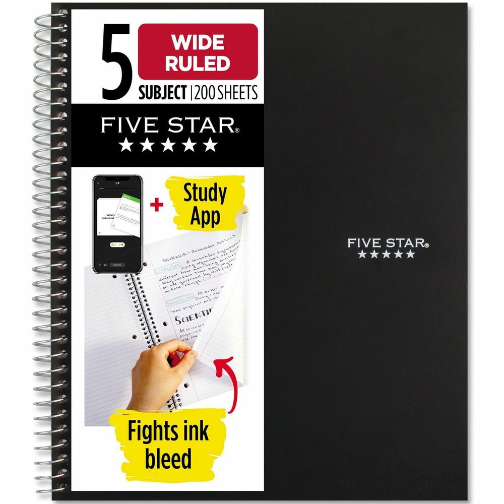 Image of Mead 5-Star Notebook, 5-Sub, 9-1/2"x10-1/2", Black