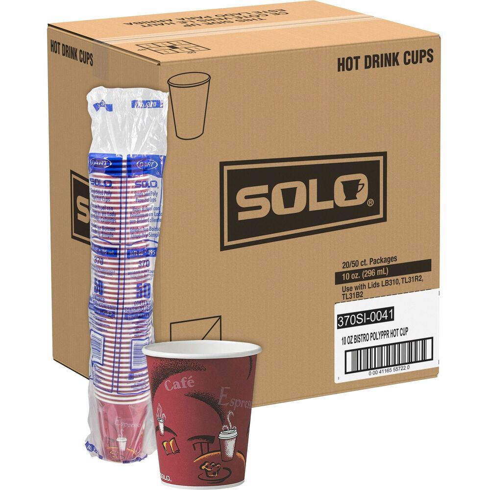 Image of Solo Cup Company Hot Cups, Paper, Poly Lined Inside, 10oz, 50/PK, 20/CT, MI