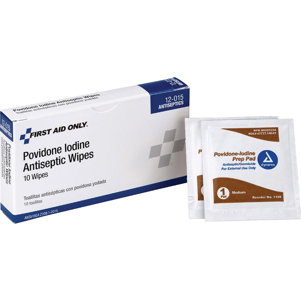 Image of First Aid Only, Inc PVP Iodine Wipes, 10/BX, White