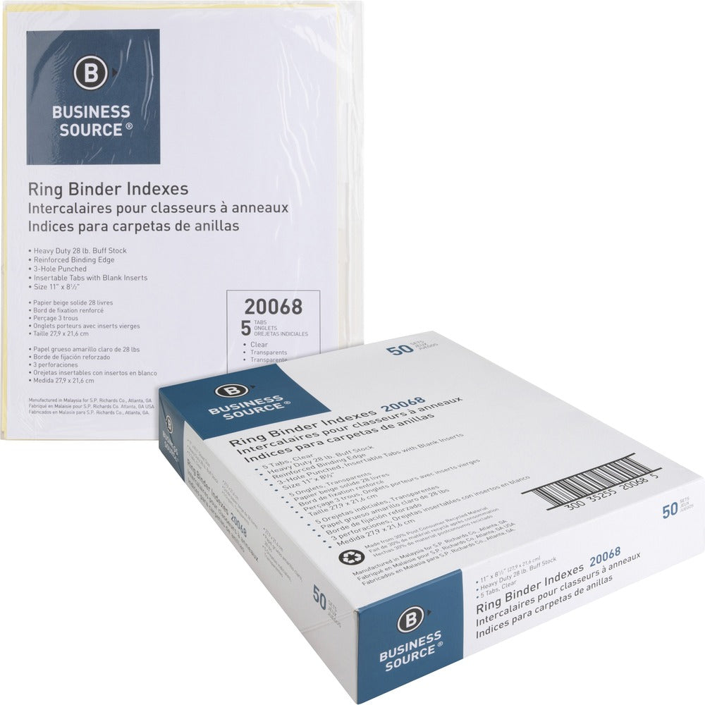 Image of Business Source Binder Indexes, 2" Tabs, 11'x8-1/2", 5-Tab, 50ST/BX, CL