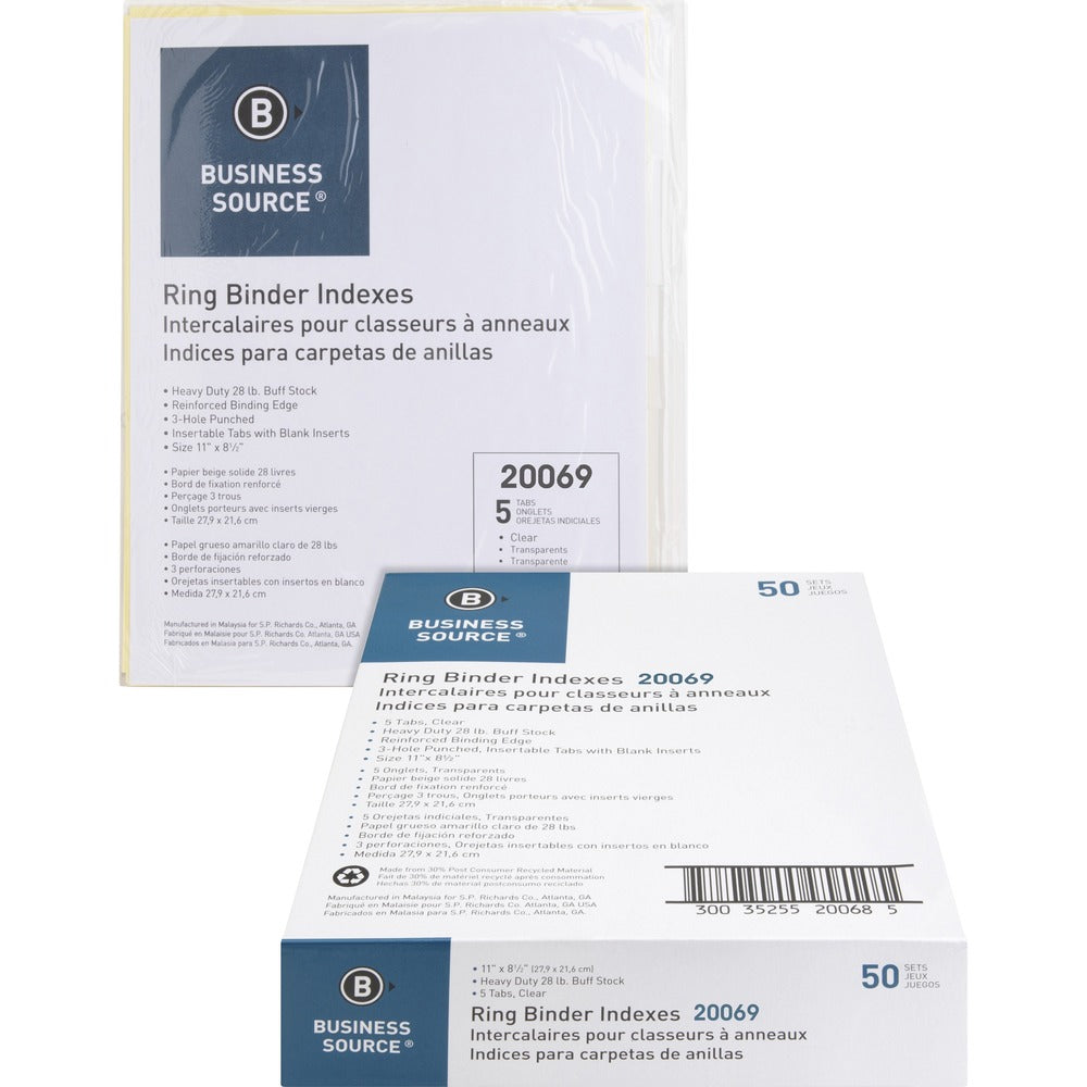 Image of Business Source Binder Indexes, 1/2" Tabs, 11"x8-1/2",8 Tab, 50ST/BX, CL