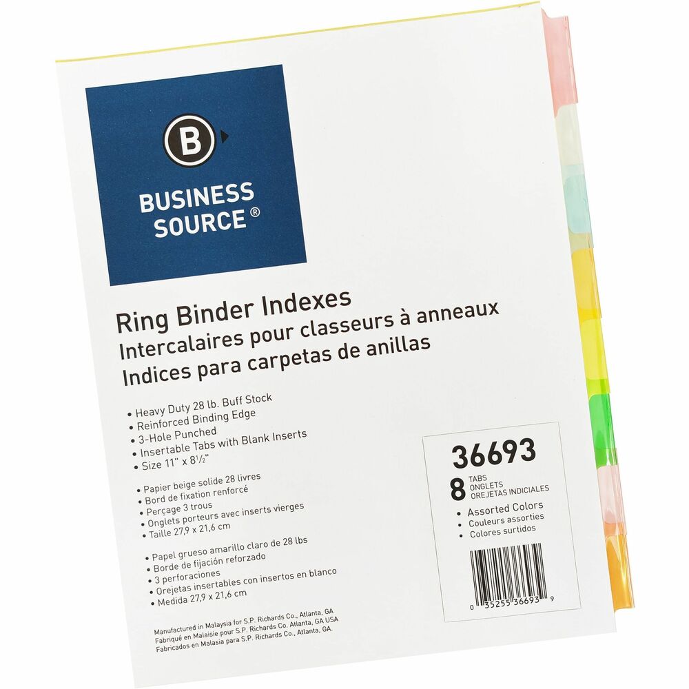 Image of Business Source Ring Binder Indexes,1-1/2" Tabs,11'x8-1/2",8-Tabs,50ST/BX,MI