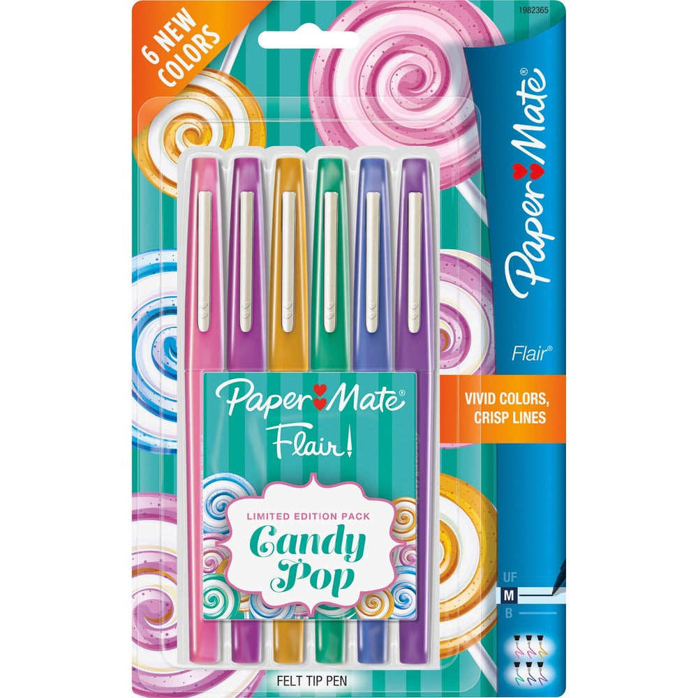 Image of Paper Mate Felt Tip Pen, Med Pt, 6/PK, Candy Pop, Ast