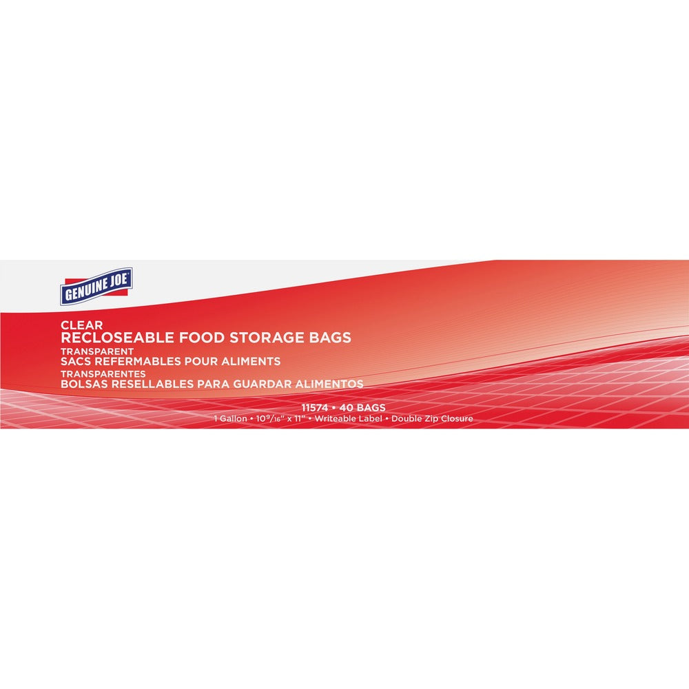Image of Genuine Joe Food Storage Bags, Reclosable, 1-Gallon, 1.75mil, 40/BX, CL