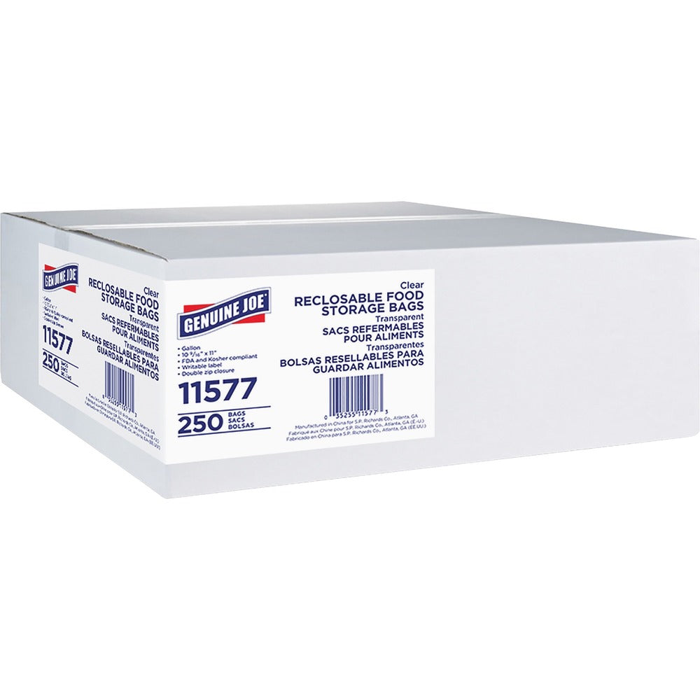 Image of Genuine Joe Food Storage Bags, Reclosable, 1 Gallon, 1.75mil, 250/BX, CL