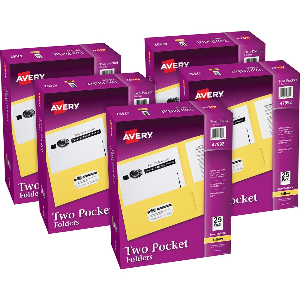 Image of Avery 2-Pocket Folder, Letter-size, 20Sh/Pocket, 125/CT, Yellow