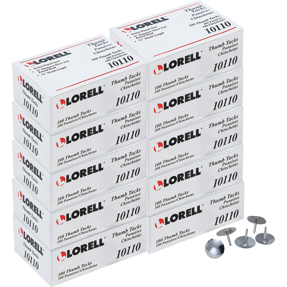 Image of Lorell Thumbtacks, 3/8"Dia Shank, 5/16"L, 1000/BX, Silver