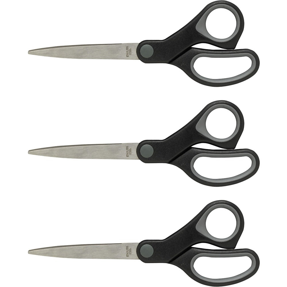 Image of Sparco Straight Scissors, Rubber Handles, 8" Straight, 3/BD, Black
