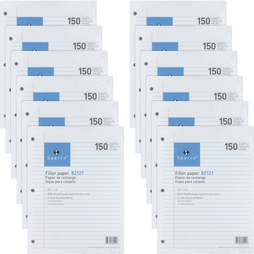 Image of Sparco Filler Paper, Wide-Ruled, 16lb,10-1/2"x8",150/PK,12/BD,WE