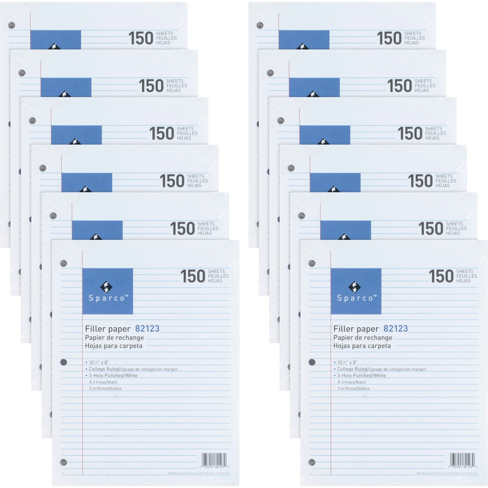 Image of Sparco Filler Paper,College-Ruled,16lb,10-1/2"x8",150/PK,12/BD,WE