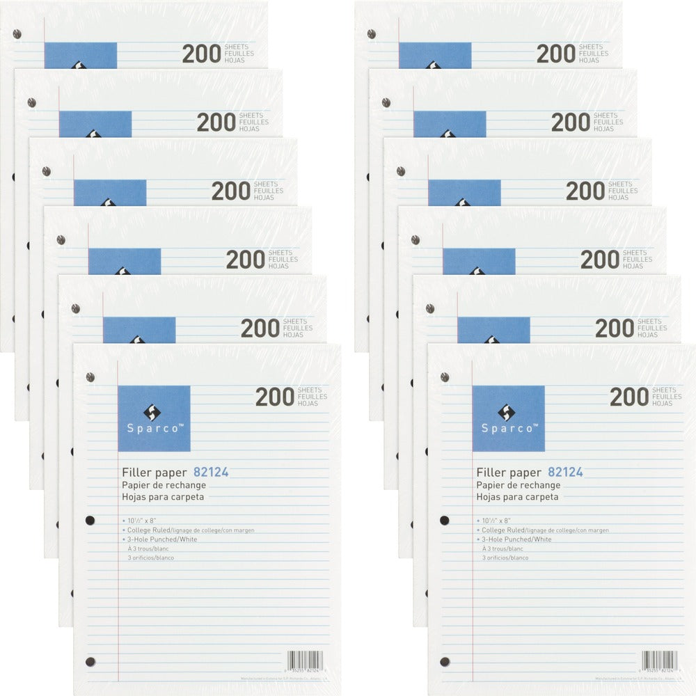 Image of Sparco Filler Paper,College-Ruled,16lb,10-1/2"x8",200/PK,12/BD,WE