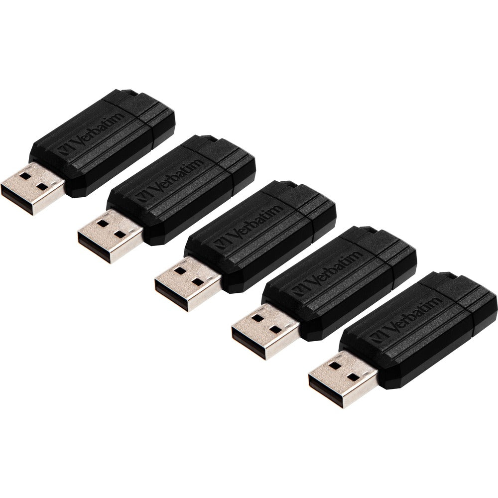 Image of Verbatim USB 2.0 Drive, Push-Pull Slide, 8GB, 5/Bundle, Black