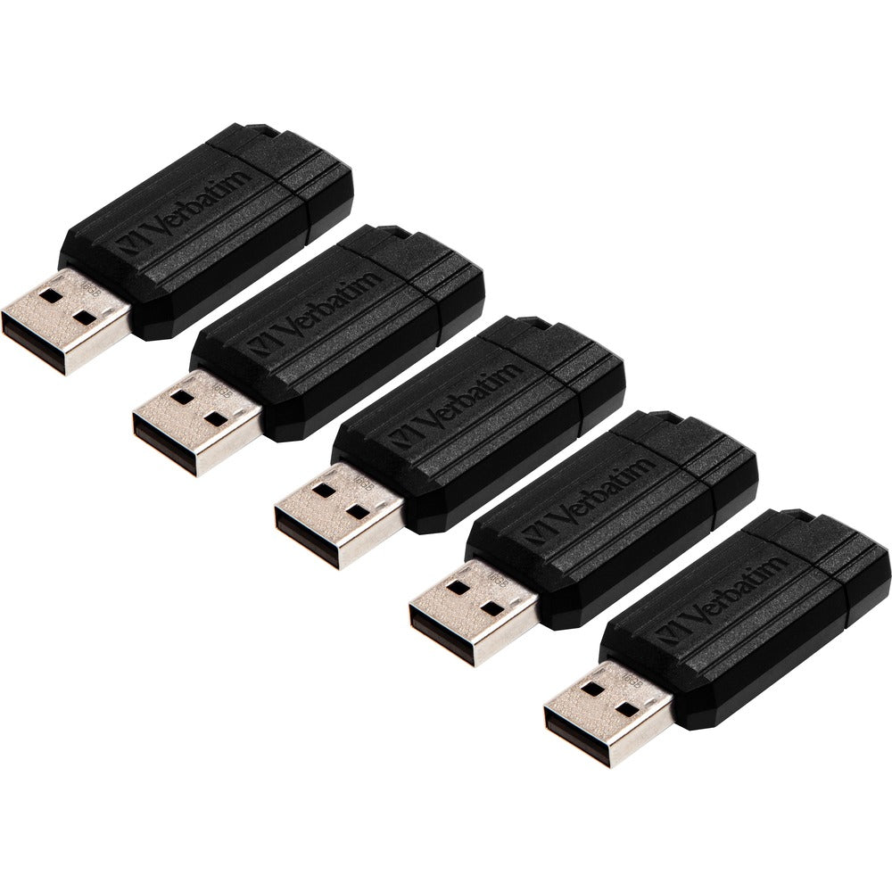 Image of Verbatim USB 2.0 Drive, Push-Pull Slide, 16GB, 5/Bundle, Black