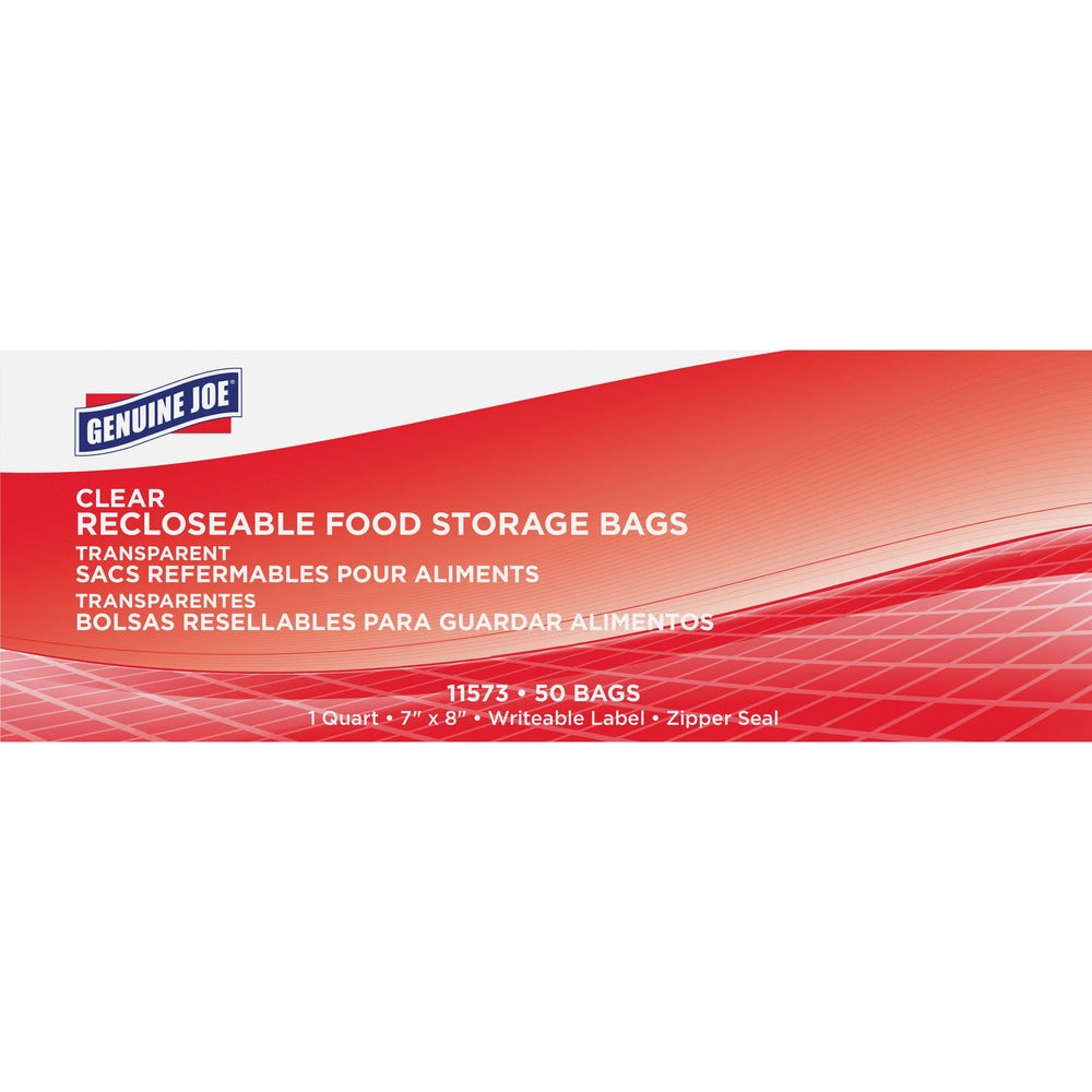 Image of Genuine Joe Food Storage Bags, Reclosable, 1-Quart, 1.75mil, 50/BX, CL