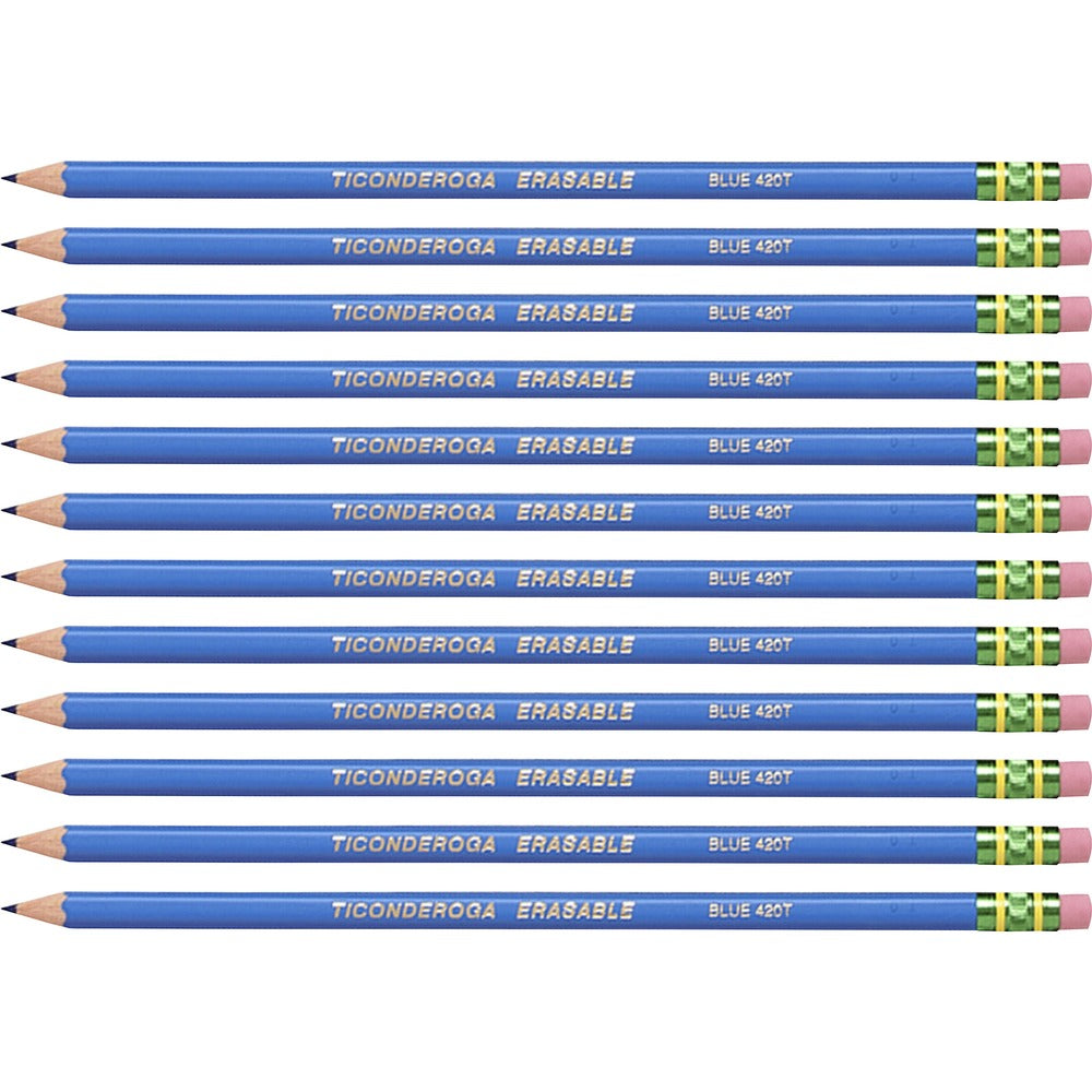 Image of Dixon Ticonderoga Company Colored Pencils, w/Eraser, Erasable, HB-Med, 72/CT, Blue
