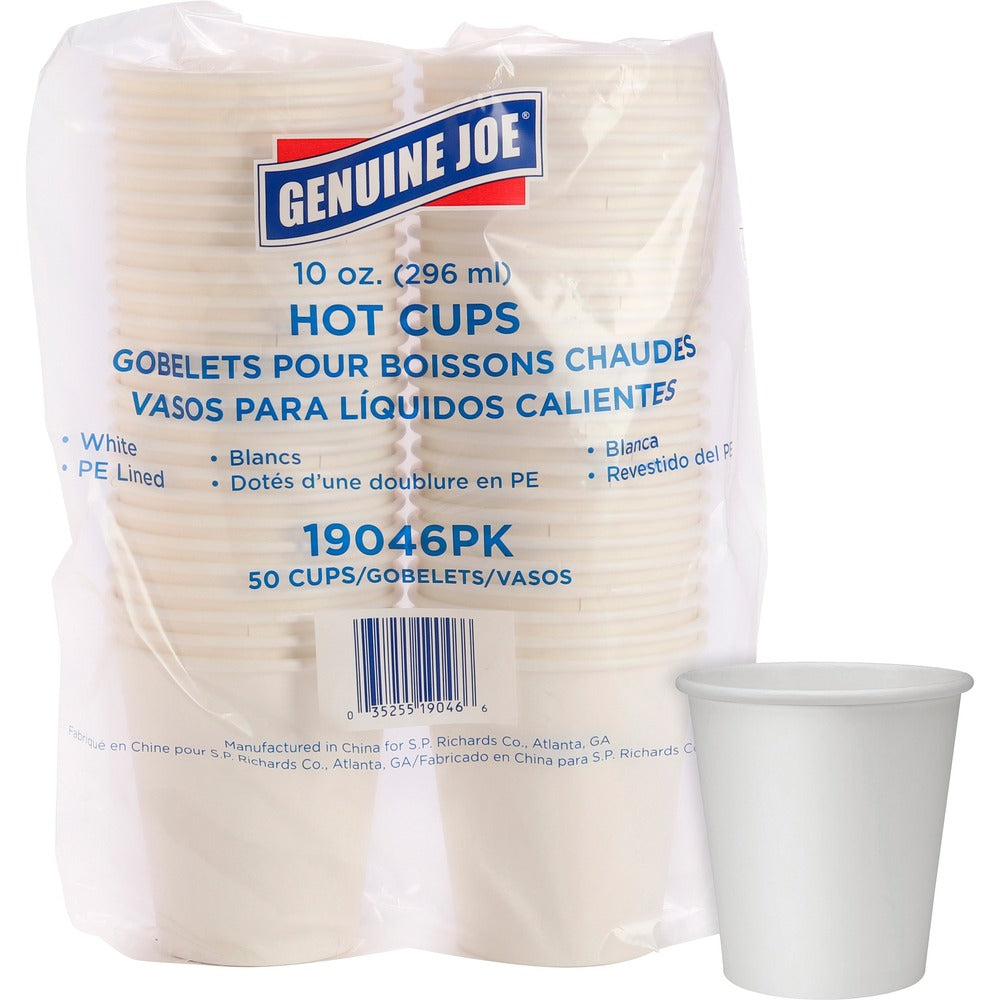 Image of Genuine Joe Hot Cups, Single Poly-Lined Wall, 10oz, 50/PK, 5PK/BD, WE